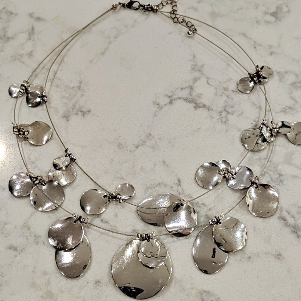 Costume jewelry silver necklace 2 strands
